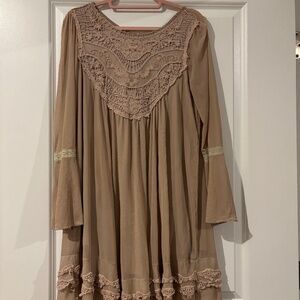 🤎 Altar’d State Lace & Chiffon Boho Swing Dress